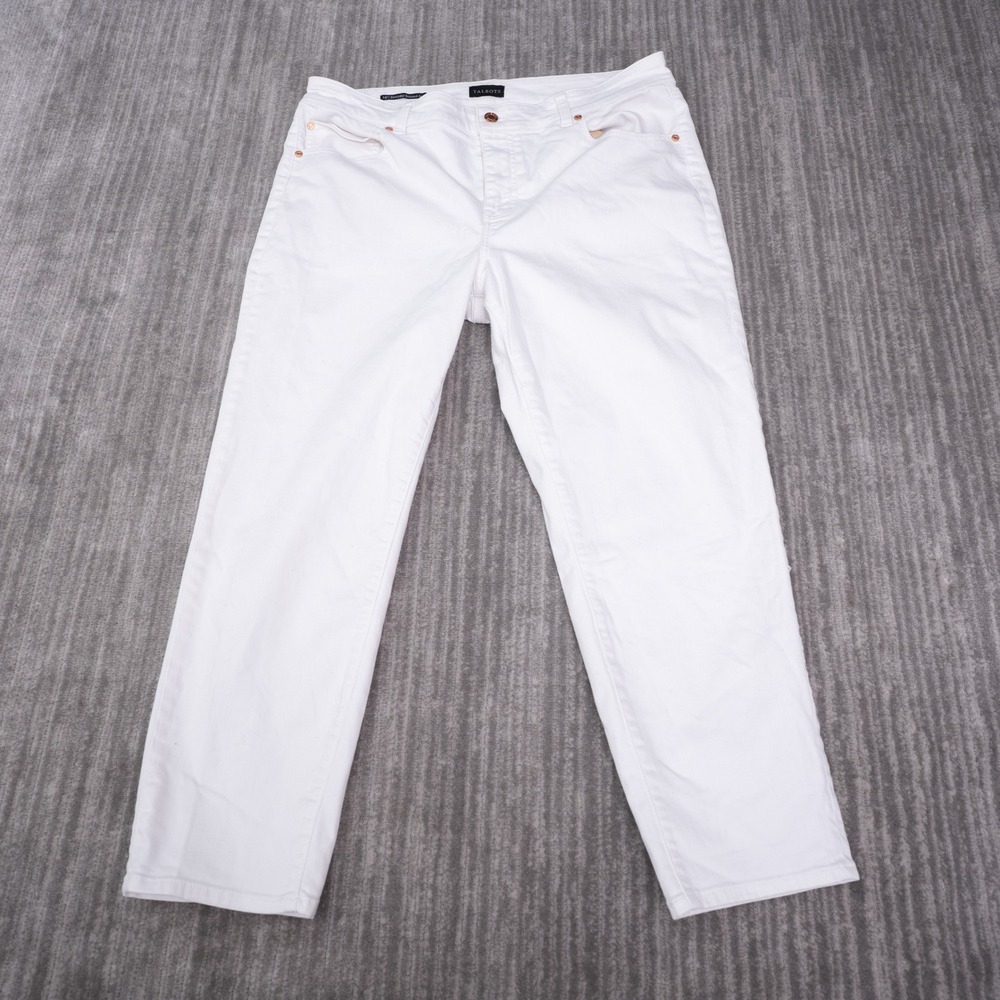 Talbots Everyday Relaxed Jeans Womens 14P White Excellent Straight Leg Denim